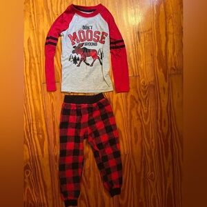 Boys XS 4/5 Don’t Moose Around PJ Set 2 Piece Plaid Long Sleeve Pants Pajamas